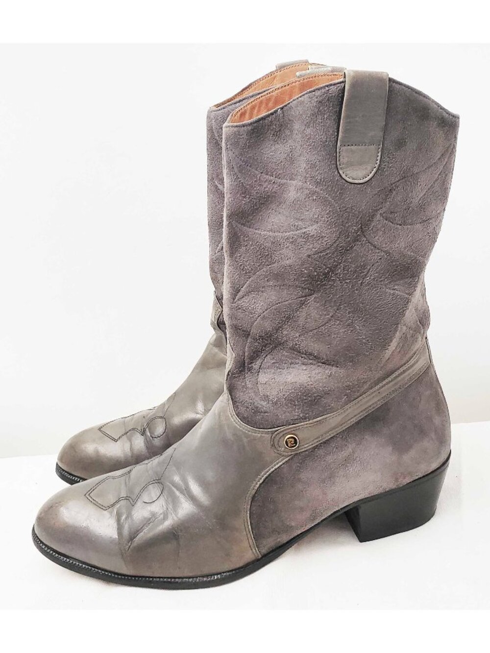 Vintage Pierre Cardin Men's Gray Suede Leather Western Style Boots 9 M
